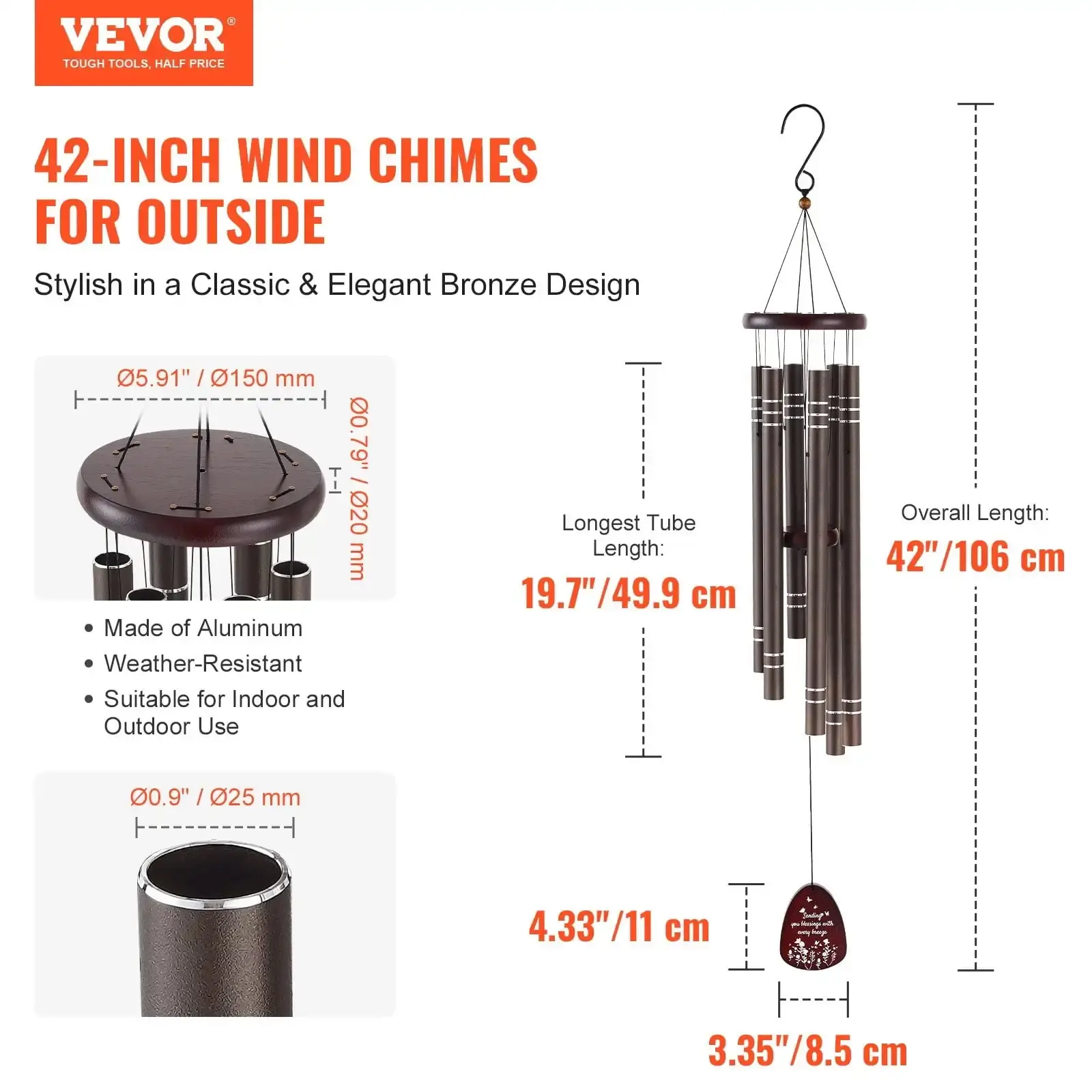 Wind Chimes for Outside 42-Inch Aluminum Memorial Deep Tone Wind Chimes