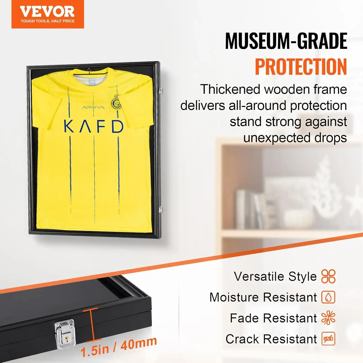 Jersey Display Frame Case, 24 x 32 x 1.5 in, Large Lockable Sport Jersey Shadow Box with 98% UV Protection PC Glass and Hangers