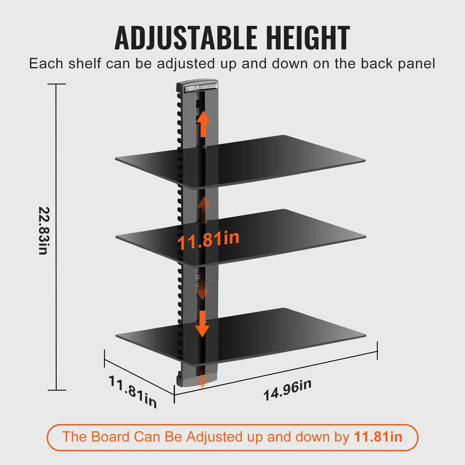 3 Tiers Wall Mounted AV Media Stand Adjustable Floating Projector Shelf, Design 3-Tier AV Media Stand Corner Shelf