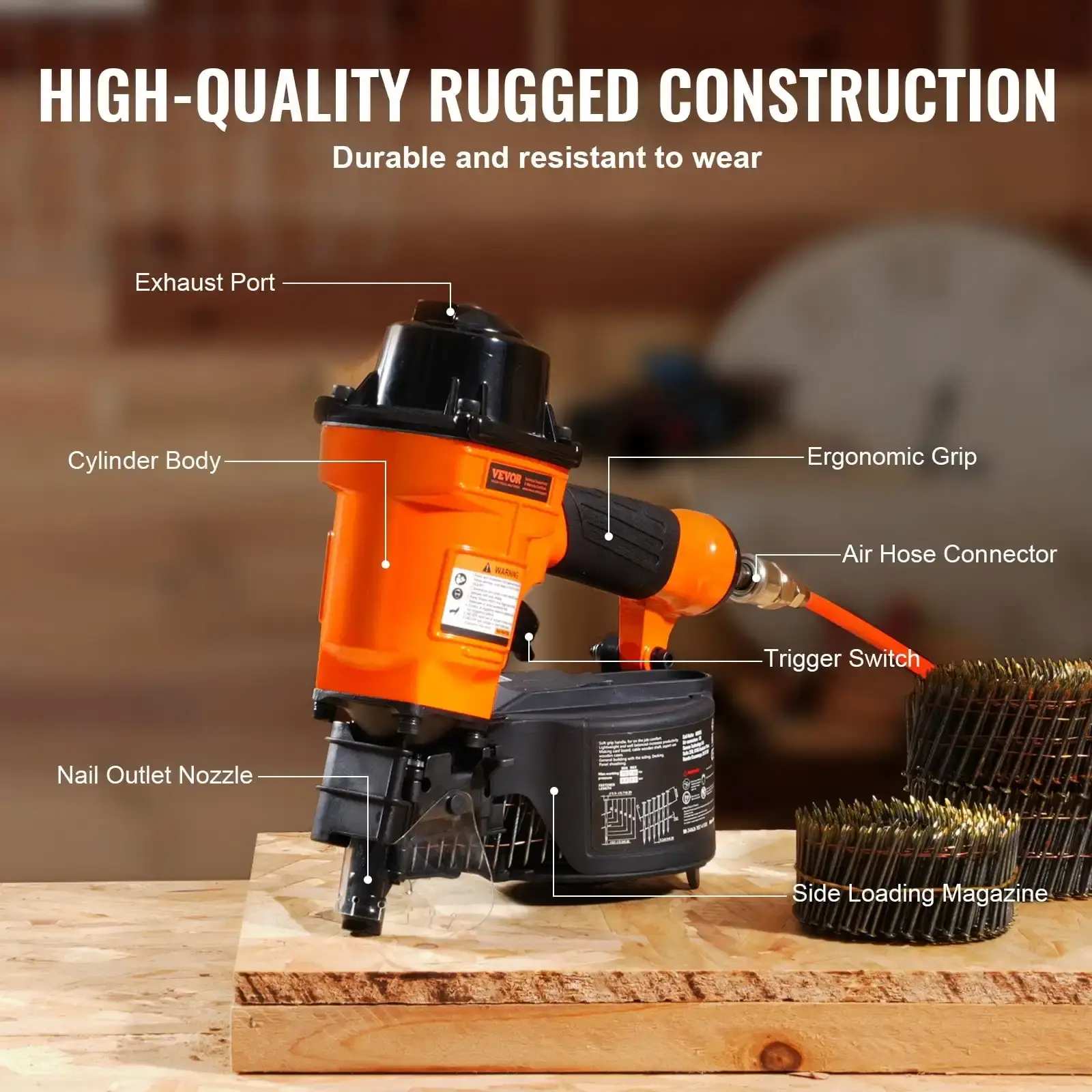 Coil Siding Nailer 1 inch to 2-1/4-inch 15 Degree Pneumatic Nail Gun