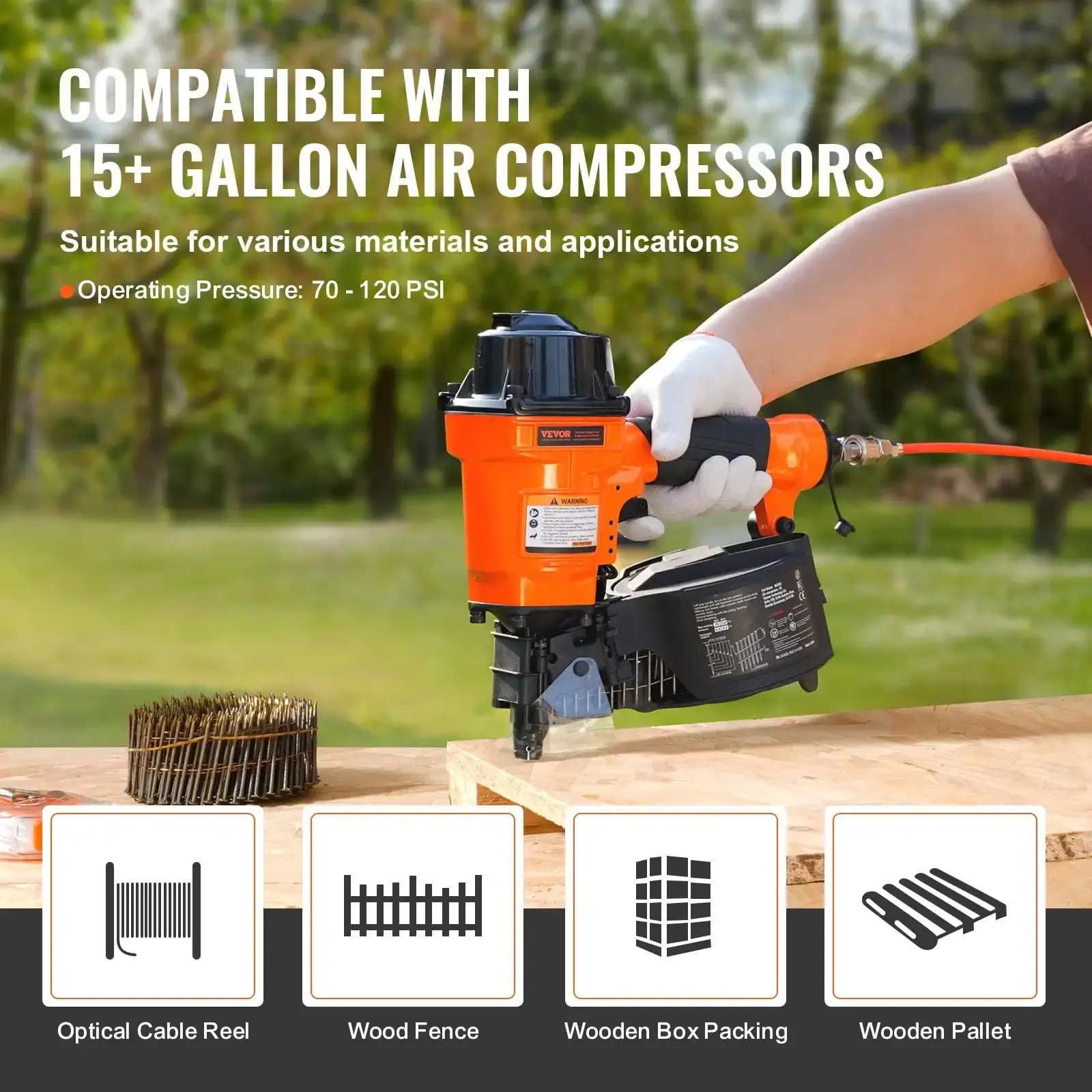 Coil Siding Nailer 1 inch to 2-1/4-inch 15 Degree Pneumatic Nail Gun