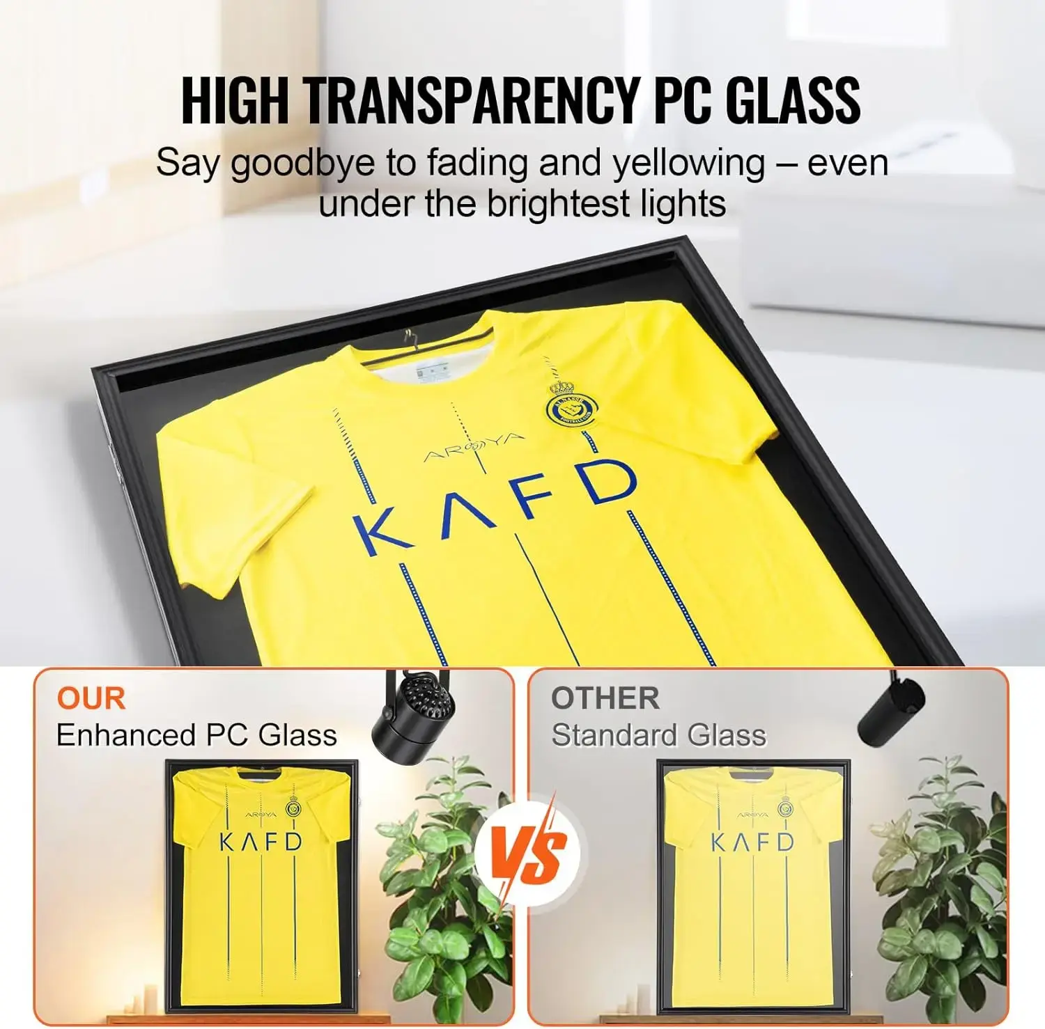 Jersey Display Frame Case, 24 x 32 x 1.5 in, Large Lockable Sport Jersey Shadow Box with 98% UV Protection PC Glass and Hangers