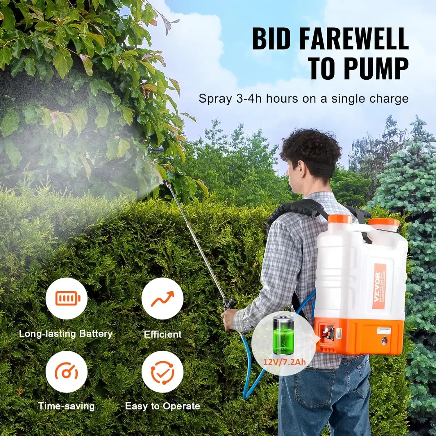 4 Gallon Battery Powered Backpack Sprayer with Wheeled Cart, Adjustable 0-94 PSI, 13FT Hose, 6 Nozzles, 2 Wands Included