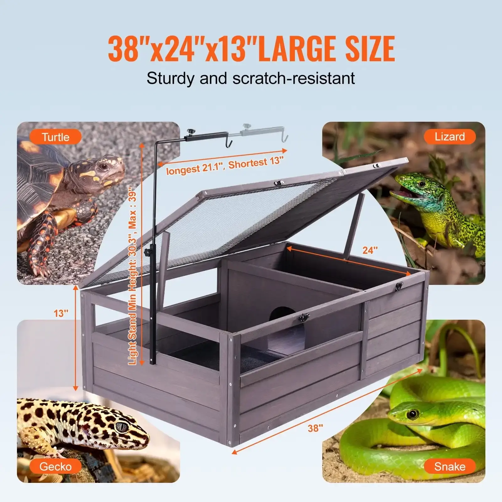 Tortoise Habitat Wooden Tortoise House Indoor  Outdoor 2-Room 38x24x13in