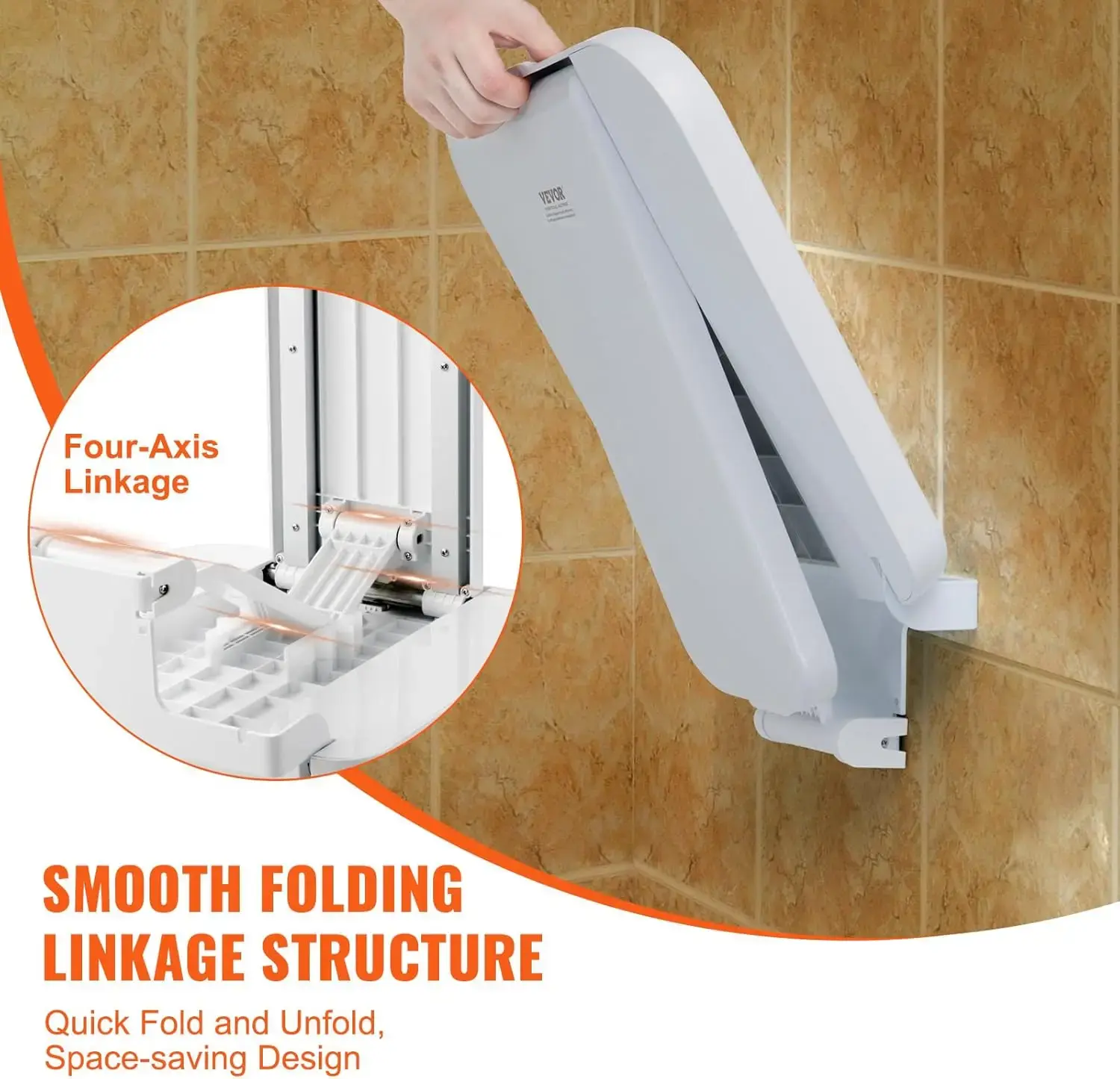 Folding ABS Shower Seat, 15.7'' x 16.7'' Unfolded, Wall Mounted Fold Up Shower Bench with 440 lbs Load Capacity,