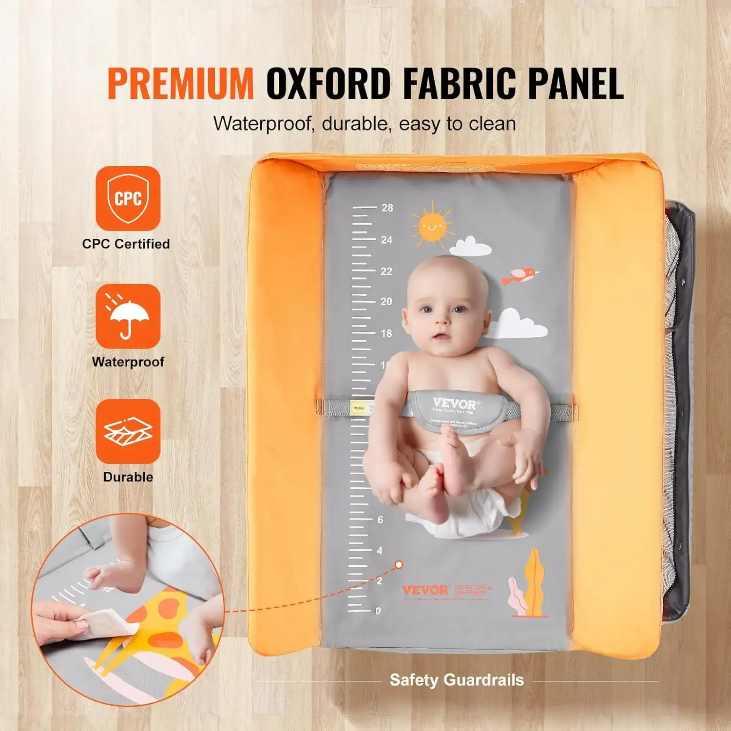 Baby Changing Table, Folding Diaper Changing Station with Lockable Wheels, Portable Changing Table 3-Level Adjustable Heights