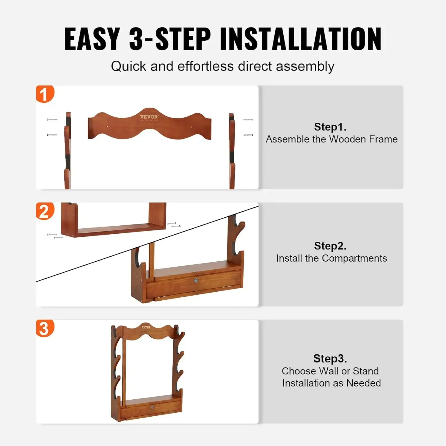 Wood Gun Rack Wall Mount, Gun Display Rack Holds 4 Rifles, Shotguns, 132 lb Heavy Duty Wall Storage Display Rifle Rack
