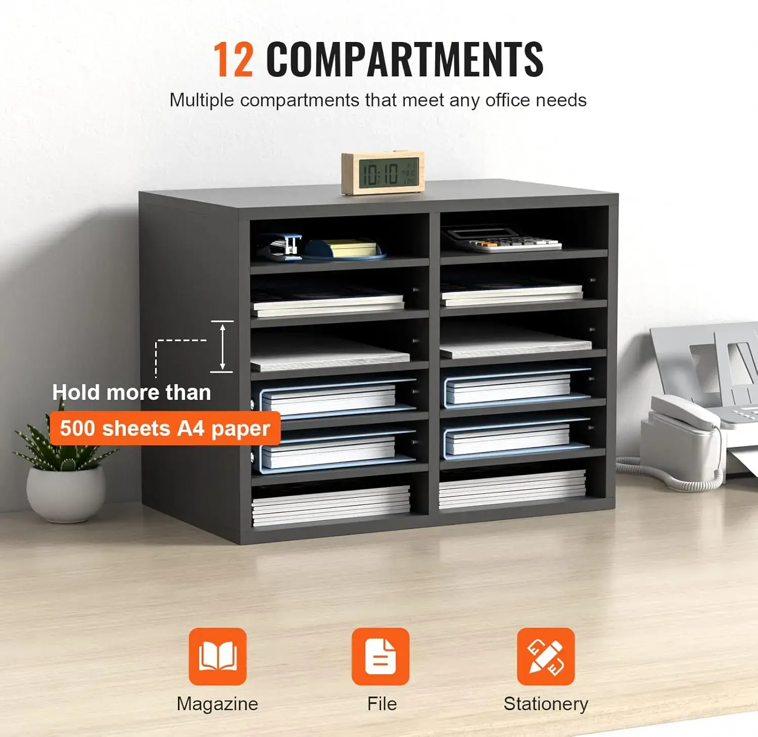 Literature Organizers, 12 Compartments Office Mailbox with Adjustable Shelves
