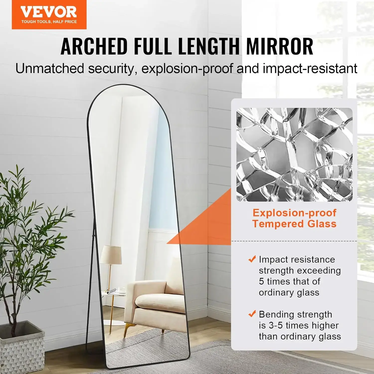 Arched Full Length Mirror, 65'' x 22'', Large Free Standing Leaning Hanging Wall Mounted Floor Mirror with Stand Aluminum