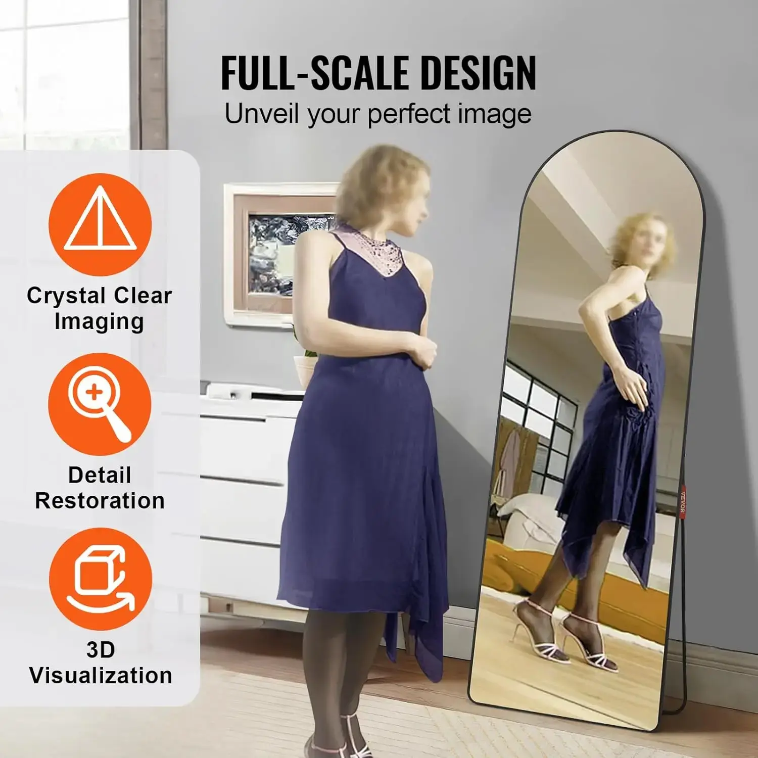 Arched Full Length Mirror, 65'' x 22'', Large Free Standing Leaning Hanging Wall Mounted Floor Mirror with Stand Aluminum