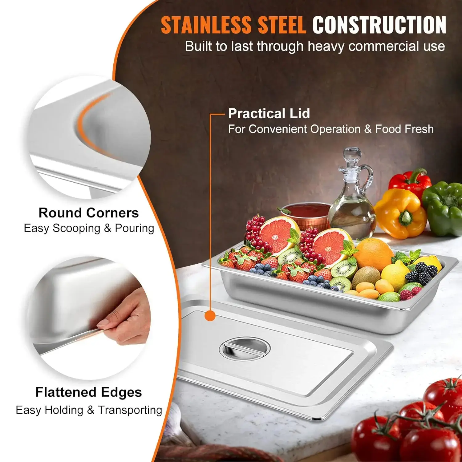 4 Pack Steam Table Pans 20.9 x 12.8 x 3.9 Inch Deep Steam Table Pan Full Size 13L Deep Food Container Stainless Steel