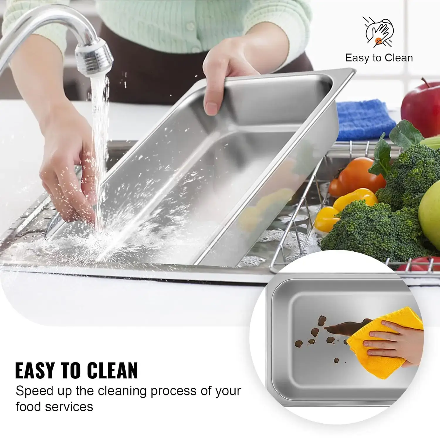 4 Pack Steam Table Pans 20.9 x 12.8 x 3.9 Inch Deep Steam Table Pan Full Size 13L Deep Food Container Stainless Steel
