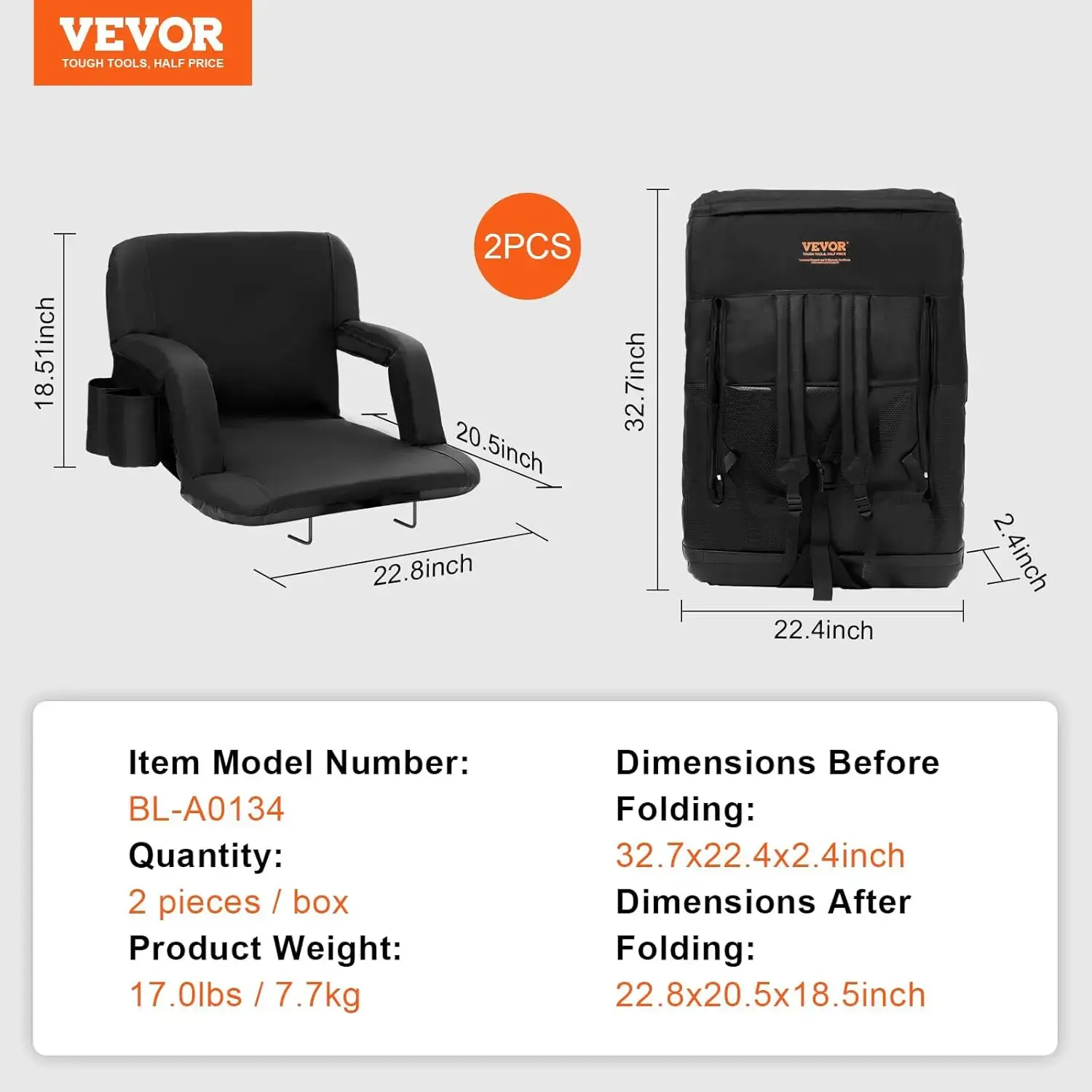 Stadium Seat with Back Support, Wide Bleacher Seat Backs, Folding Padded Cushion Stadium Chair