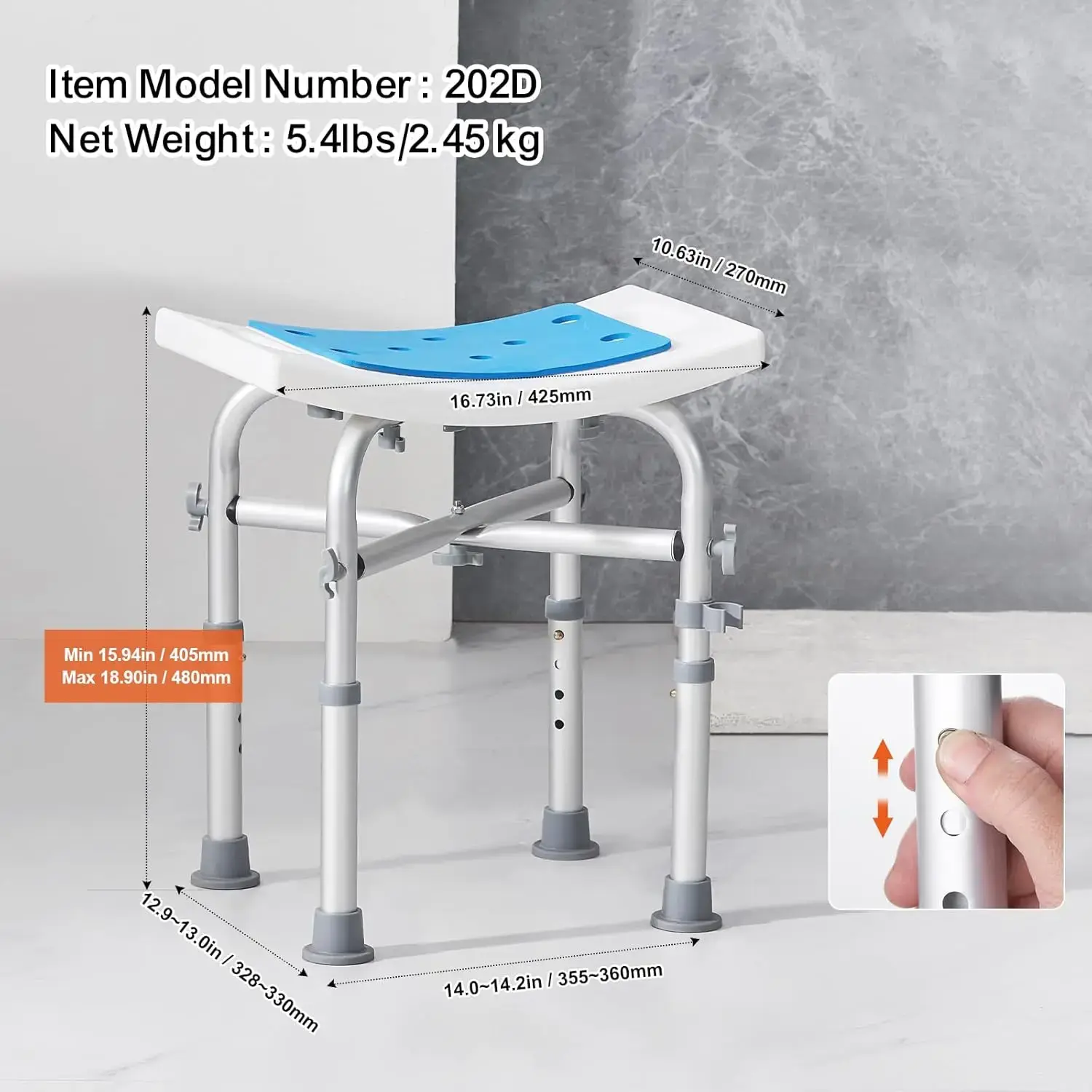 Shower Chair for Inside Shower, Adjustable Height Shower Stool with Crossbar Support Shower Tub