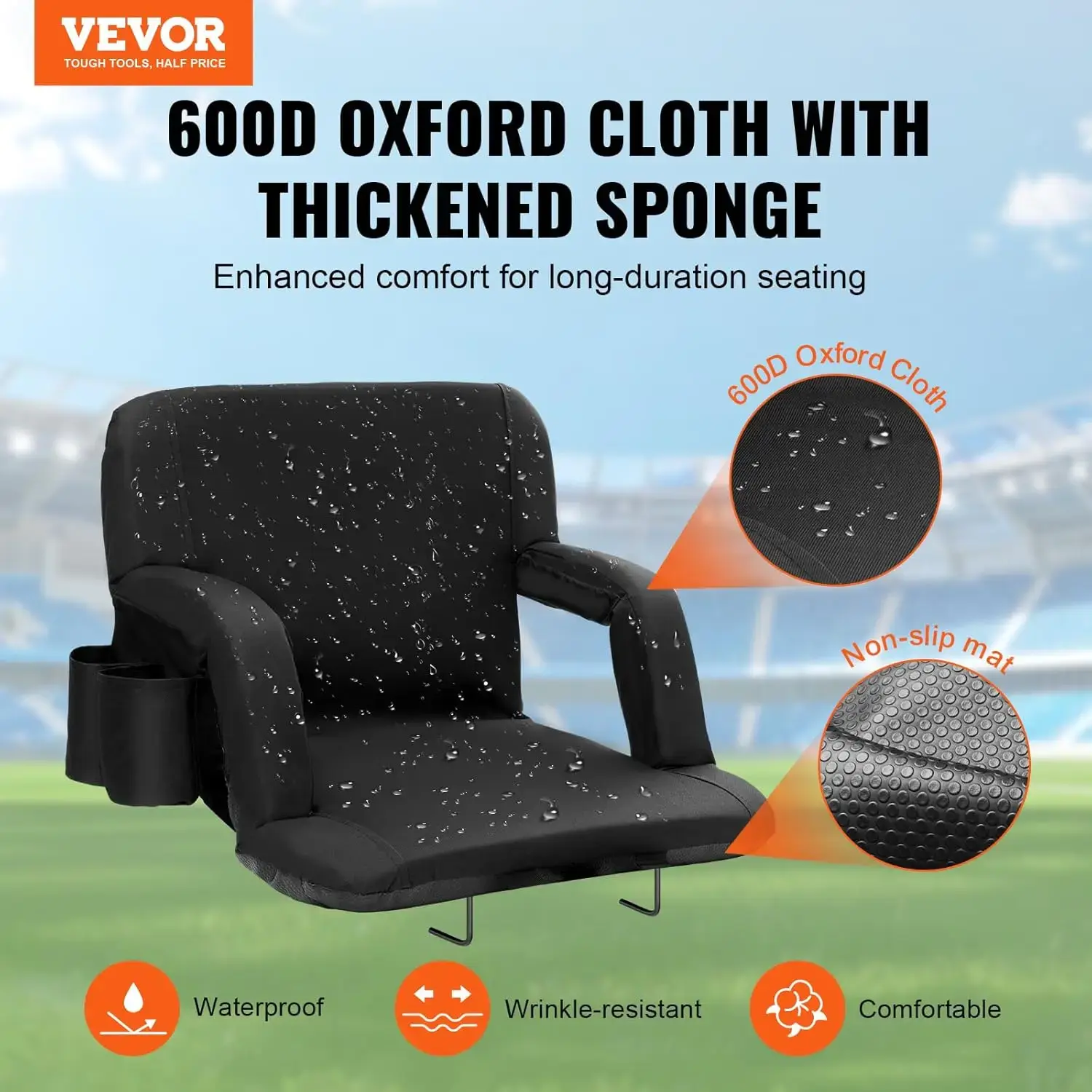 Stadium Seat with Back Support, Wide Bleacher Seat Backs, Folding Padded Cushion Stadium Chair