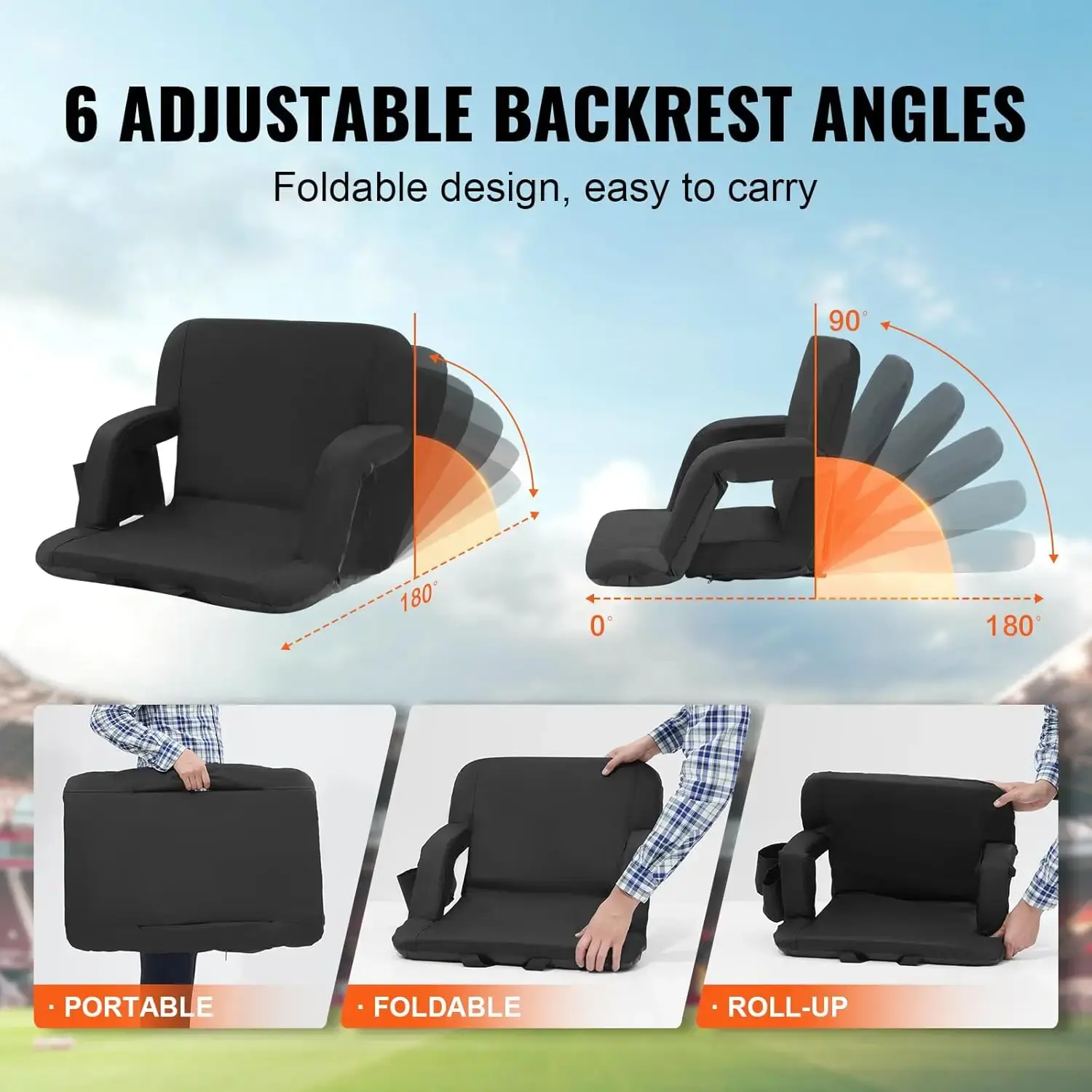 Stadium Seat with Back Support, Wide Bleacher Seat Backs, Folding Padded Cushion Stadium Chair