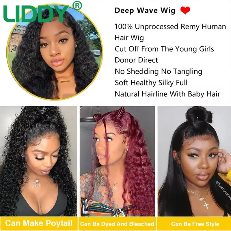 Deep Wave Frontal Wig 13x4 13x6 360 Hd Transparent Lace Frontal Wig Pre Plucked Curly Lace Front Human Hair Wigs For Black Women