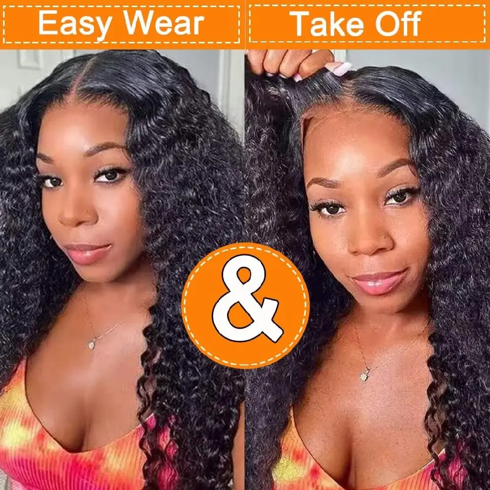 Glueless Wigs Human Hair Ready To Wear Pre-Cut Lace Wig Deep Wave Curly Human Hair Wigs Brazilian Pre Plucked Water Wave Wig