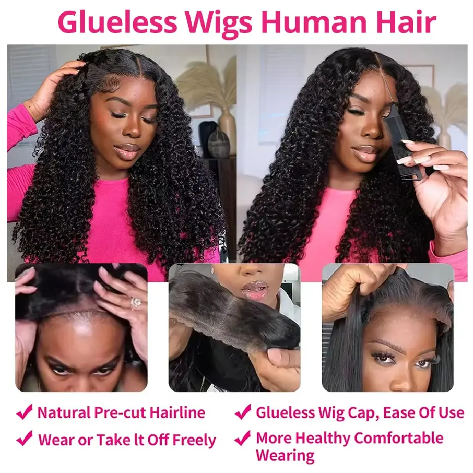 Glueless Wigs Human Hair Ready To Wear Pre-Cut Lace Wig Deep Wave Curly Human Hair Wigs Brazilian Pre Plucked Water Wave Wig