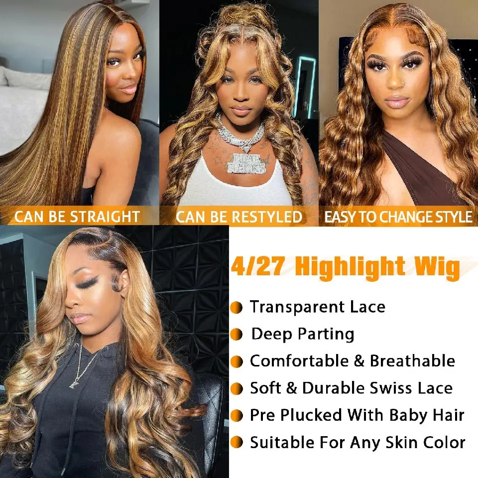 P4/27 Highlight Wig Human Hair 360 Full Lace Wig  Pre Plucked Colored Body Wave Human Hair Wigs For Black Women On Sale
