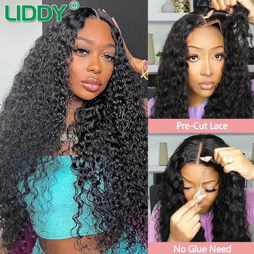 5x5 Glueless Wig Human Hair Ready to Wear HD Transparent Water Wave Human Hair Wig Pre Plucked Curly Human Hair Wigs On Sale