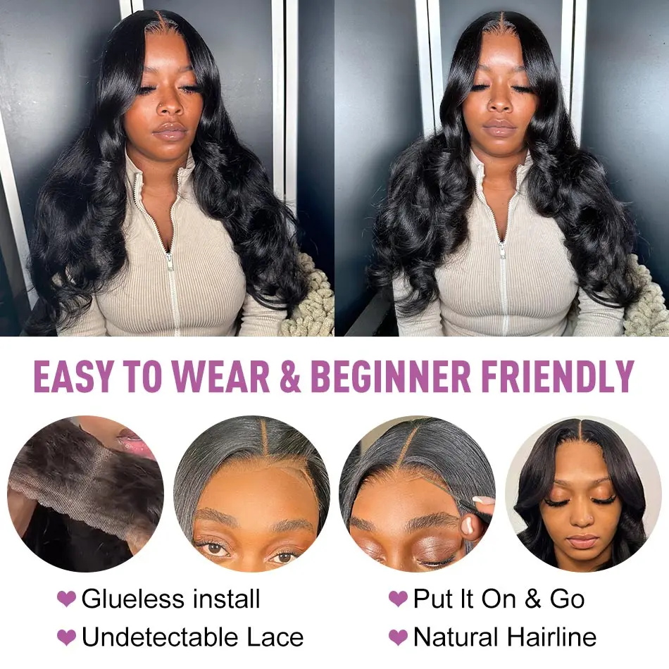 Glueless Wig 5x5 Pre Cut Lace Closure Wig Human Hair Brazilian Ready to Wear Body Wave Transparrent Lace Front Wigs Pre Plucked