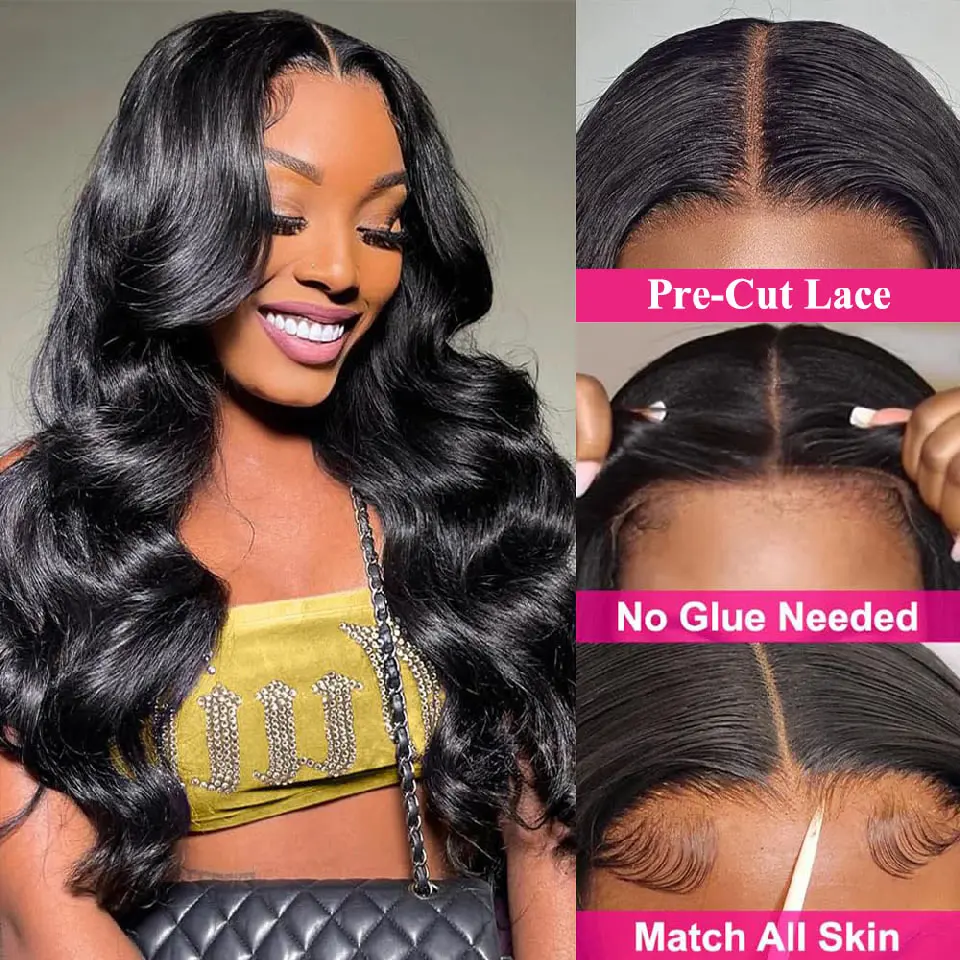 Glueless Wigs Human Hair Ready To Wear Body Wave Human Hair Wigs Pre Cut Lace Wear And Go Wig 5X5 Lace Closure Wig