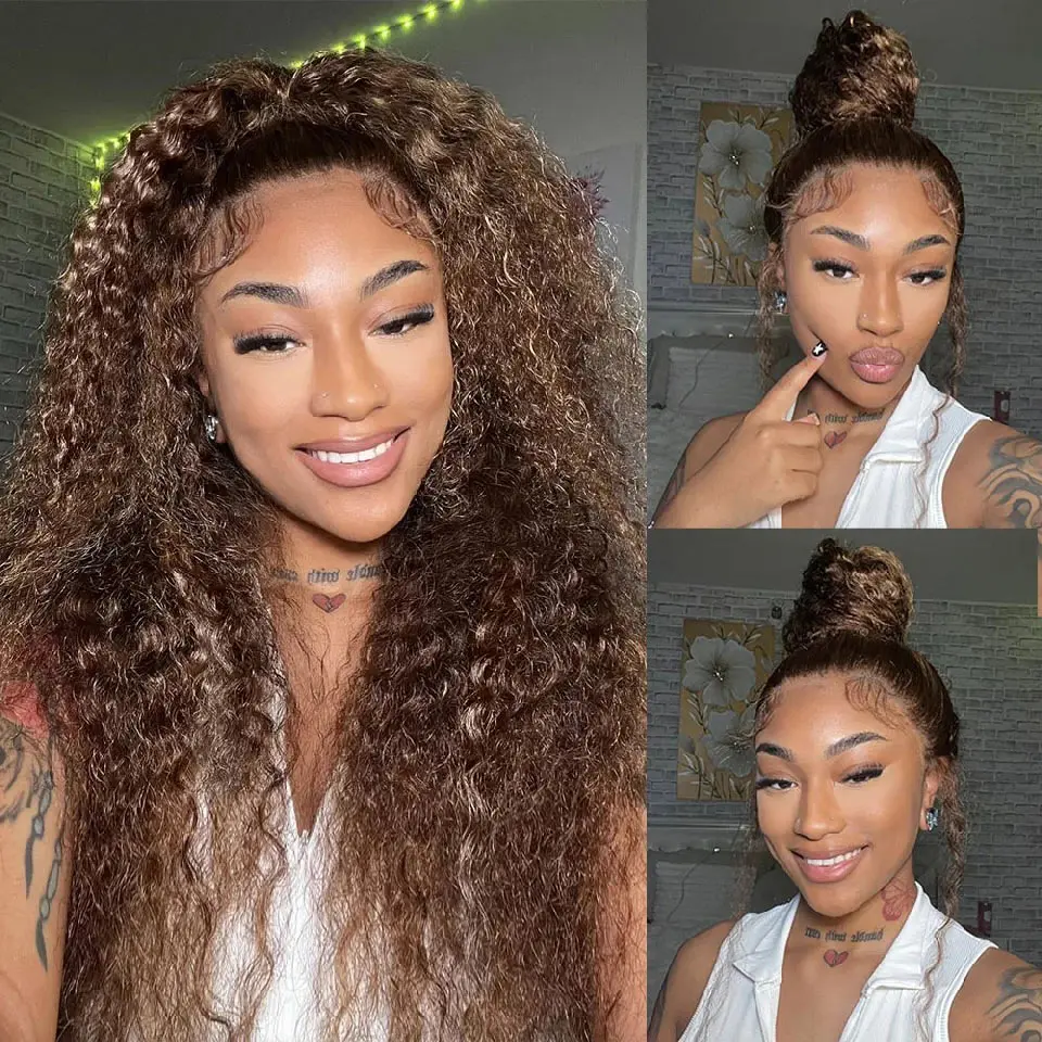 360 Full HD Lace Wig 250 Density Curly Human Hair Wig  30 Inch Chocolate Brown Lace Front Wig Deep Wave Frontal Wig Human Hair