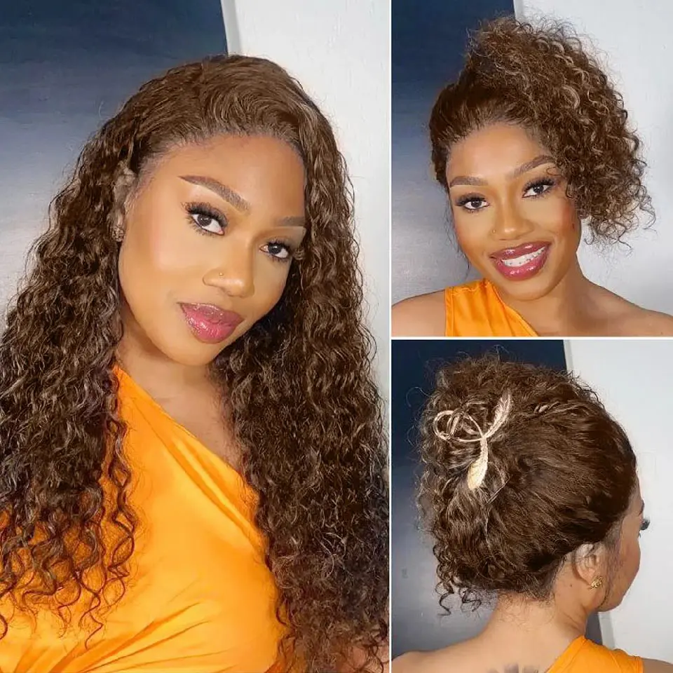 360 Full HD Lace Wig 250 Density Curly Human Hair Wig  30 Inch Chocolate Brown Lace Front Wig Deep Wave Frontal Wig Human Hair