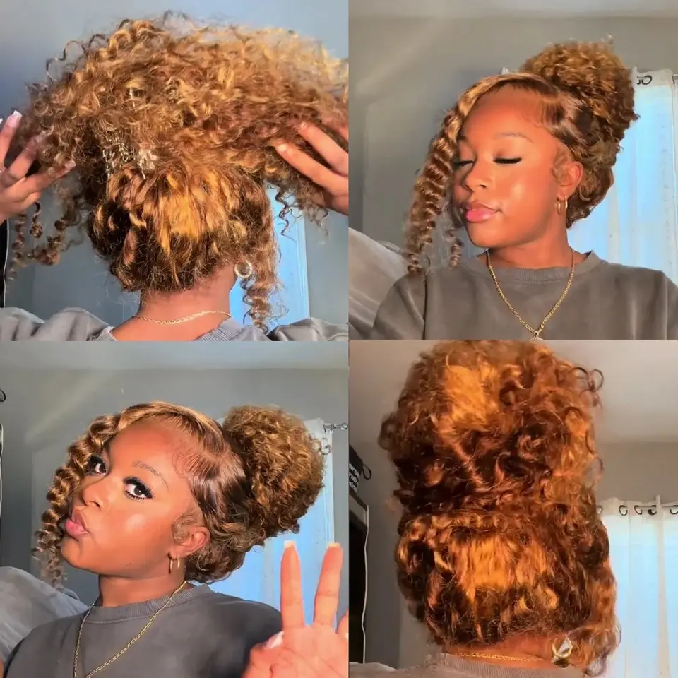 Highlight Wig Human Hair Ombre HD Lace Wig 360 Human Hair Deep Wave Frontal Wig Brazilian Water Wave Curly Wigs For Women