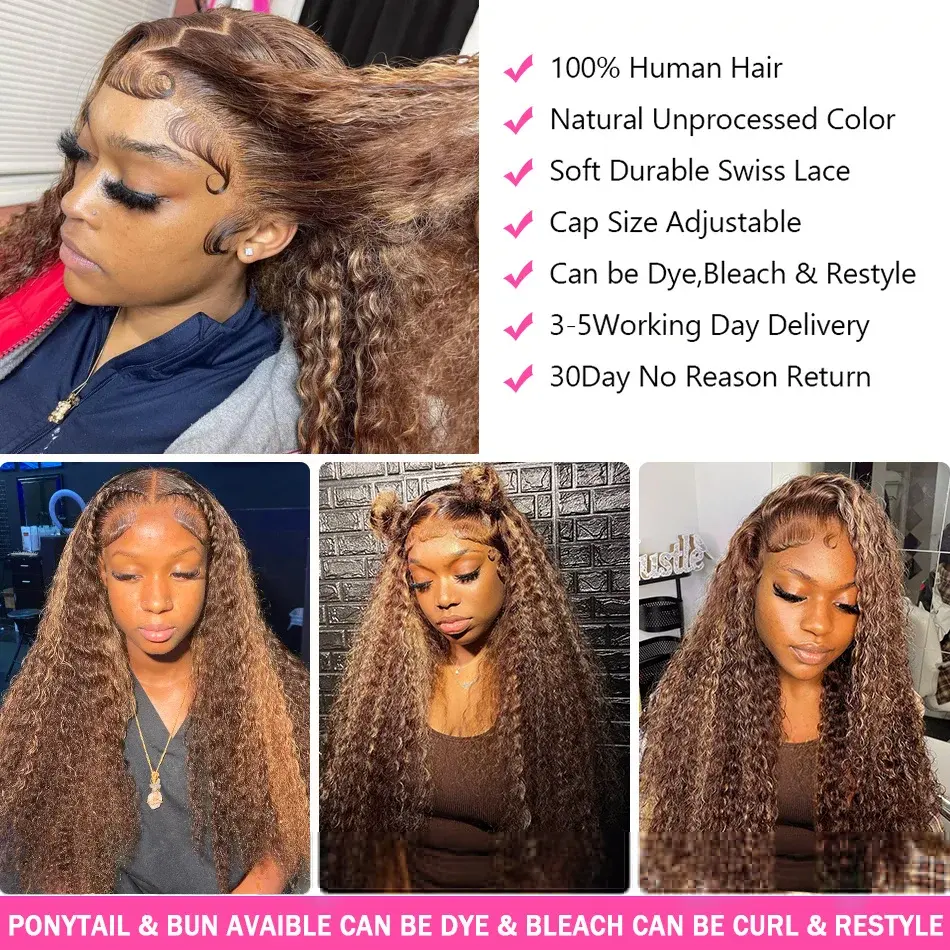Highlight Wig Human Hair Ombre HD Lace Wig 360 Human Hair Deep Wave Frontal Wig Brazilian Water Wave Curly Wigs For Women