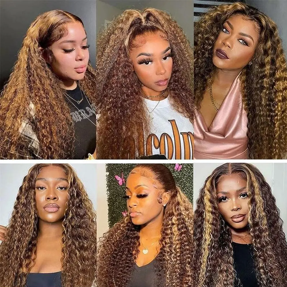 Highlight Wig Human Hair Ombre HD Lace Wig 360 Human Hair Deep Wave Frontal Wig Brazilian Water Wave Curly Wigs For Women