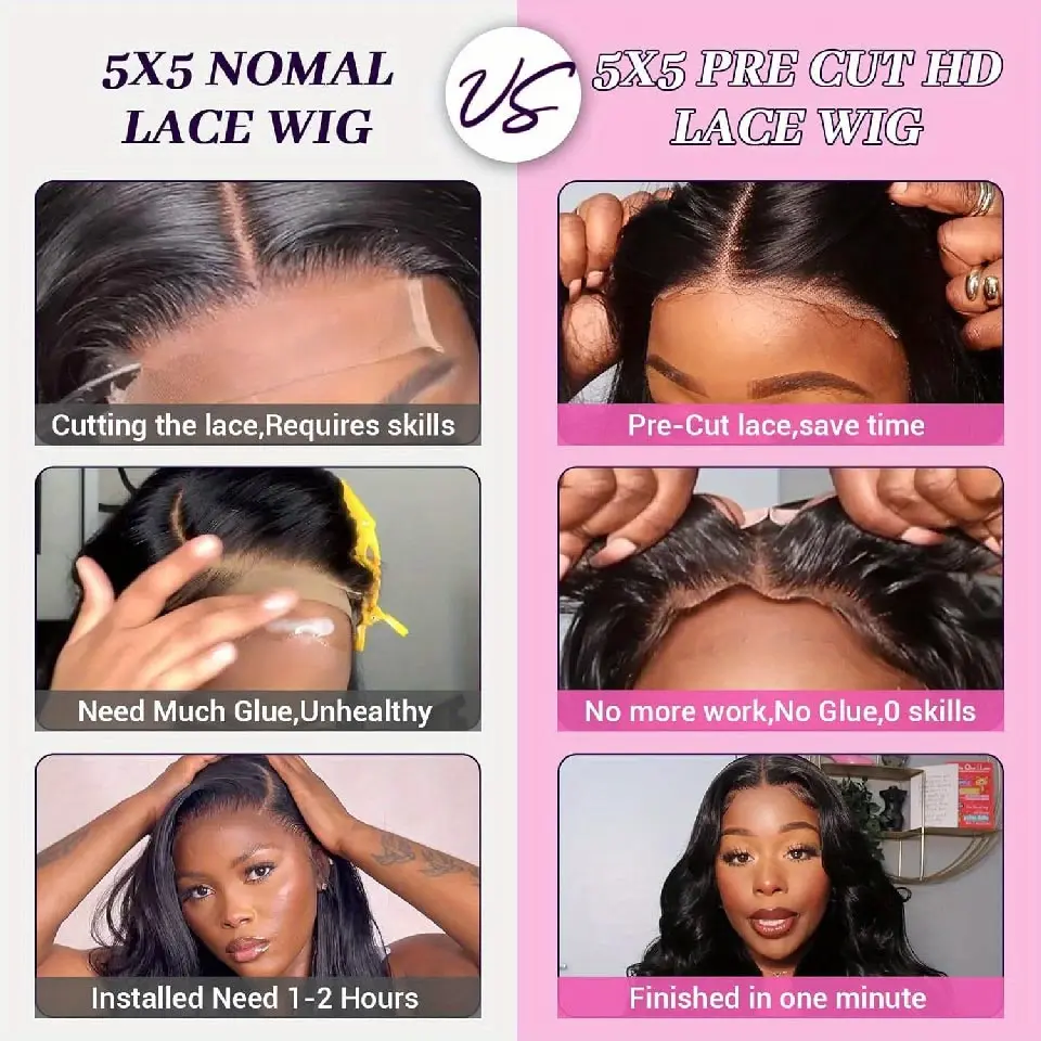 Glueless Wig Human Hair Ready To Wear 5X5  Pre Cut Lace Front Wigs Human Hair 13X6 360 13X4 Body Wave Human Hair Wigs For Women