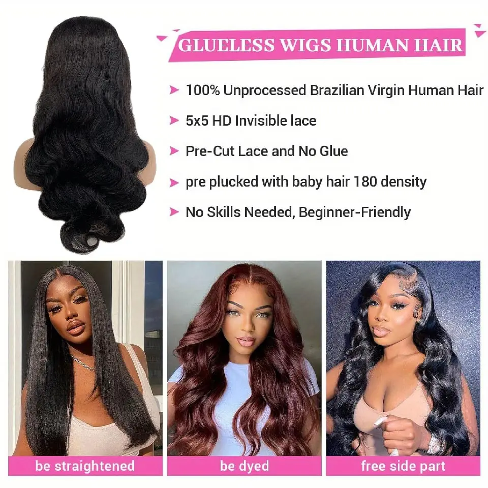 Glueless Wig Human Hair Ready To Wear 5X5  Pre Cut Lace Front Wigs Human Hair 13X6 360 13X4 Body Wave Human Hair Wigs For Women