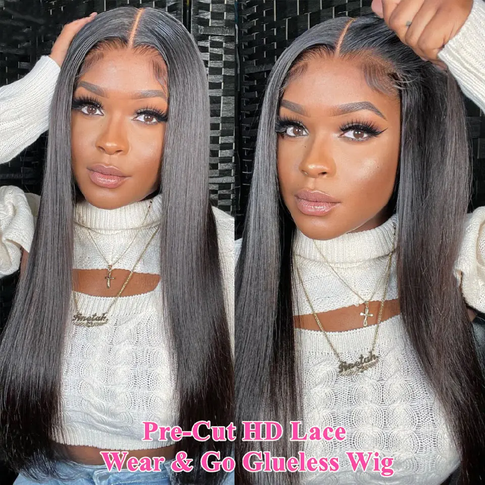 5x5 9x6 Glueless Wig Human Hair Ready To Wear Pre-Cut  Wear And Go Glueless Wigs Straight Human Hair Wig For Women On Sale