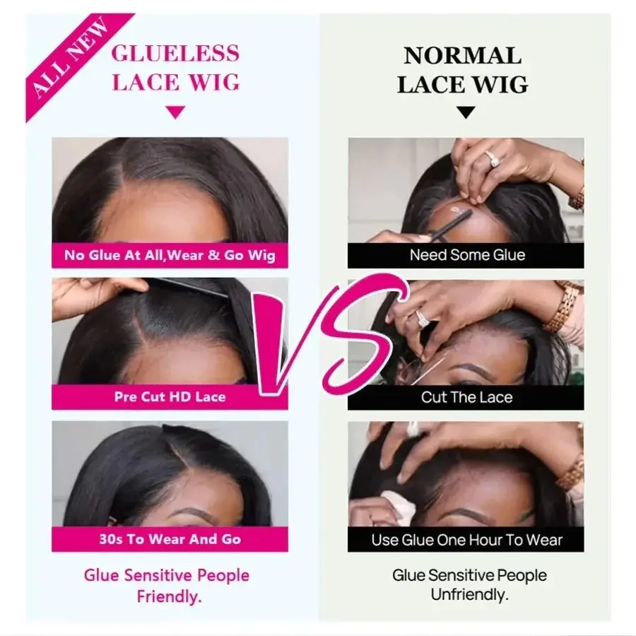 5x5 9x6 Glueless Wig Human Hair Ready To Wear Pre-Cut  Wear And Go Glueless Wigs Straight Human Hair Wig For Women On Sale
