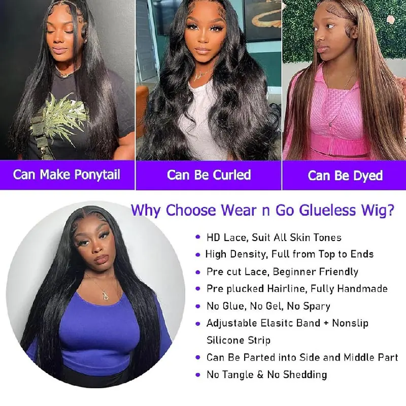 5x5 9x6 Glueless Wig Human Hair Ready To Wear Pre-Cut  Wear And Go Glueless Wigs Straight Human Hair Wig For Women On Sale