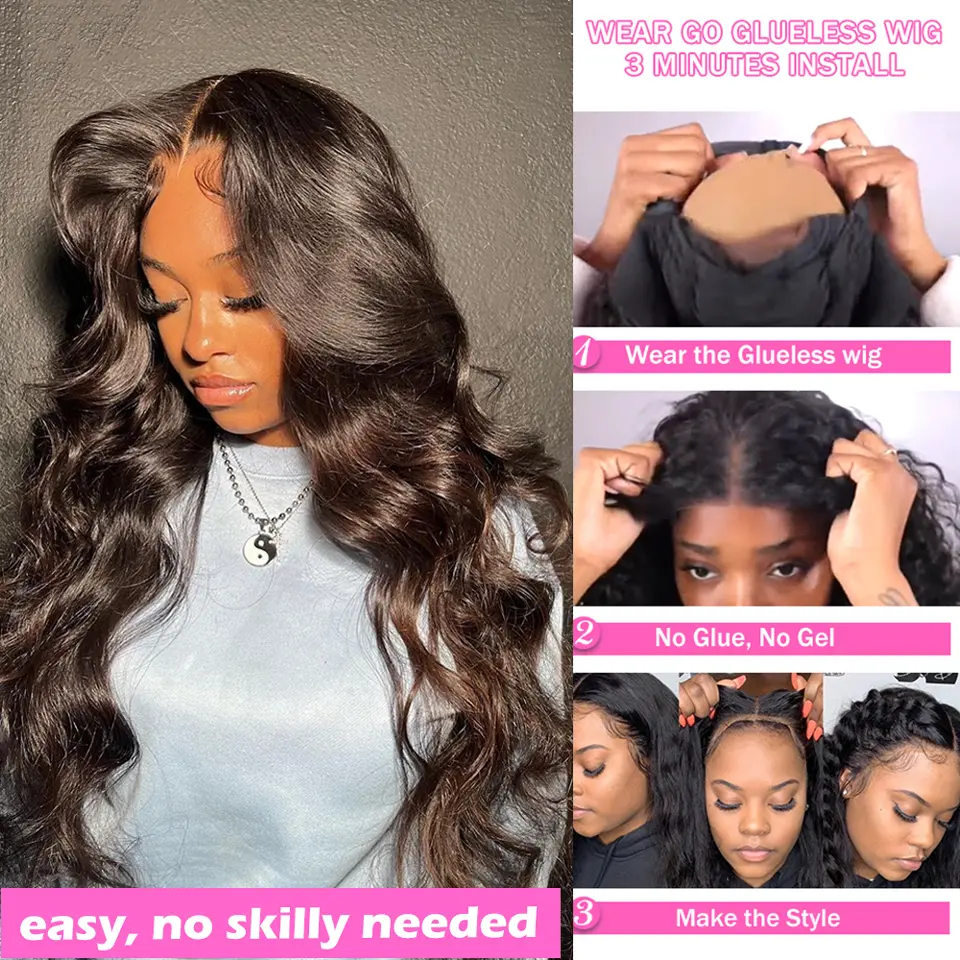 5x5 Wear and Go Glueless Human Hair Wig Pre Plucked Pre Cut HD Lace No Glue Body Wave Human Hair Wigs For Black Women On Sale