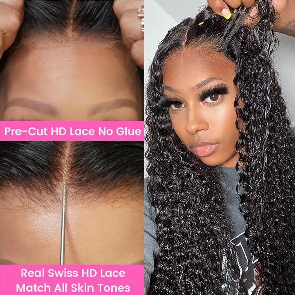 Water Wave Glueless Wig Pre-Cut Lace Wig 180% Pre-Plucked Natural Wave Wear Go Glueless Curly Human Hair Wigs For Women On Sale