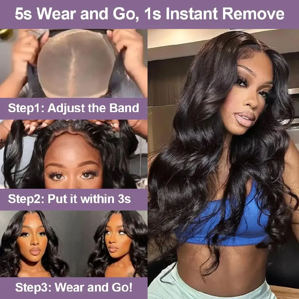 Glueless Wig Human Hair Ready To Wear Body Wave Pre Bleached Hairline 5x5 Lace Closure Wig Wear And Go Glueless Wig Pre Plucked