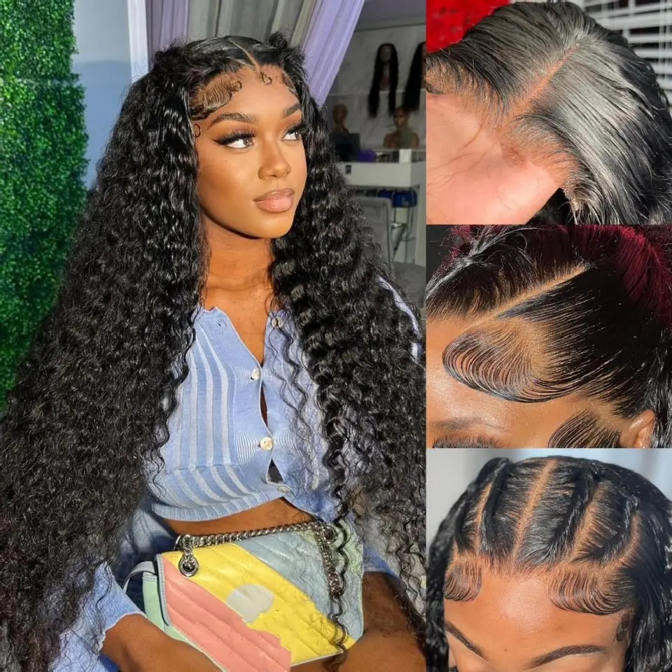 360 HD Full Lace Curly Human Hair Wigs Preplucked 13x6 13x4 Lace Frontal Wig 5x5 Deep Wave Glueless Human Hair Ready To Wear