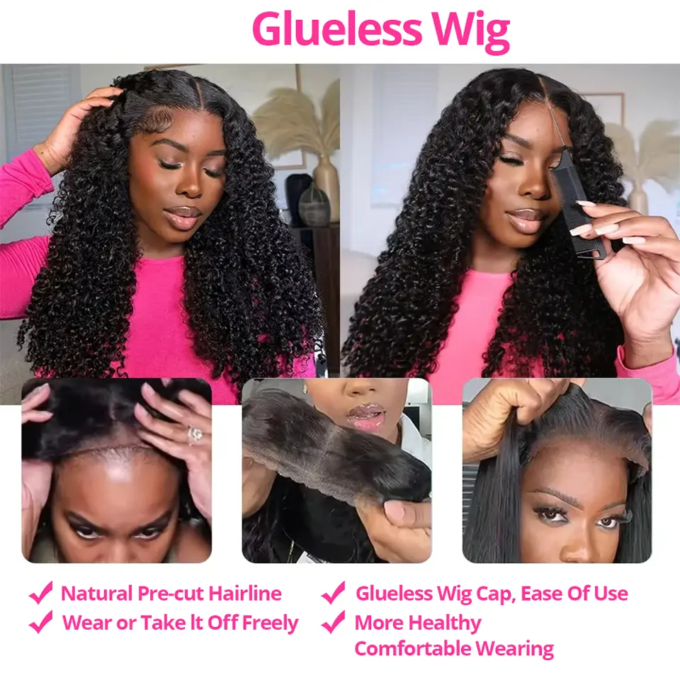Glueless Wig Human Hair Ready To Wear 5x5 Lace Closure Deep Wave Frontal Wig Curly Human Hair Wigs Bleached Knots For Women