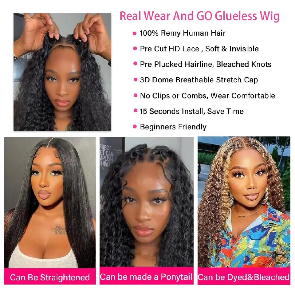 Glueless Wig Human Hair Ready To Wear 5x5 Lace Closure Deep Wave Frontal Wig Curly Human Hair Wigs Bleached Knots For Women