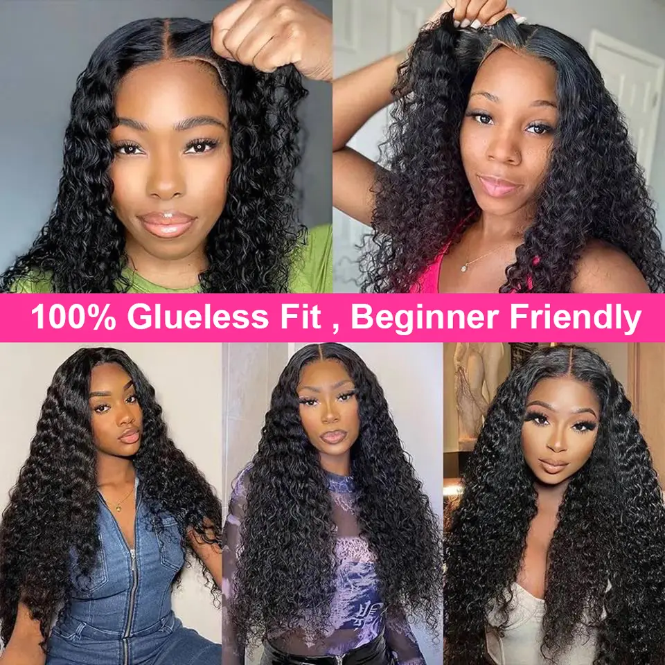 Glueless Wig Human Hair Ready To Wear 5x5 Lace Closure Deep Wave Frontal Wig Curly Human Hair Wigs Bleached Knots For Women