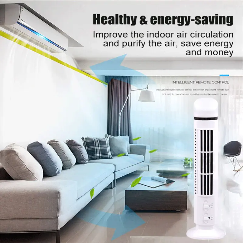 Tower Fan Bladeless Mute Floor Fan Intelligent Remote Control with Light Function Desk Fan