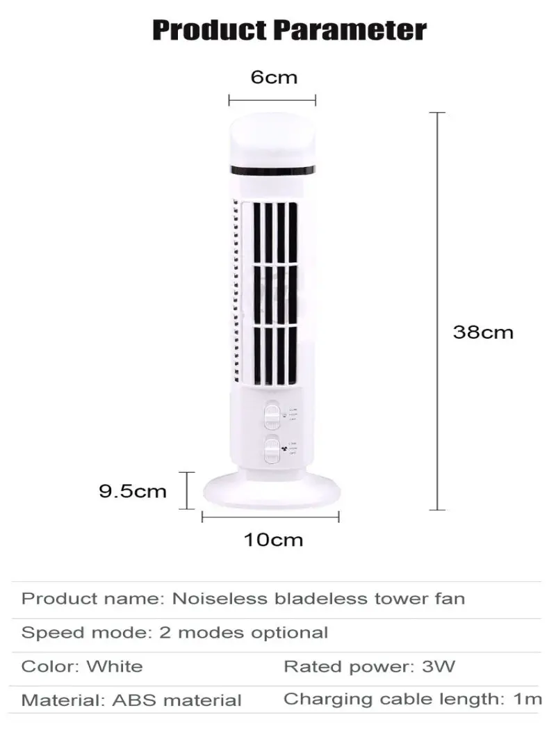Tower Fan Bladeless Mute Floor Fan Intelligent Remote Control with Light Function Desk Fan