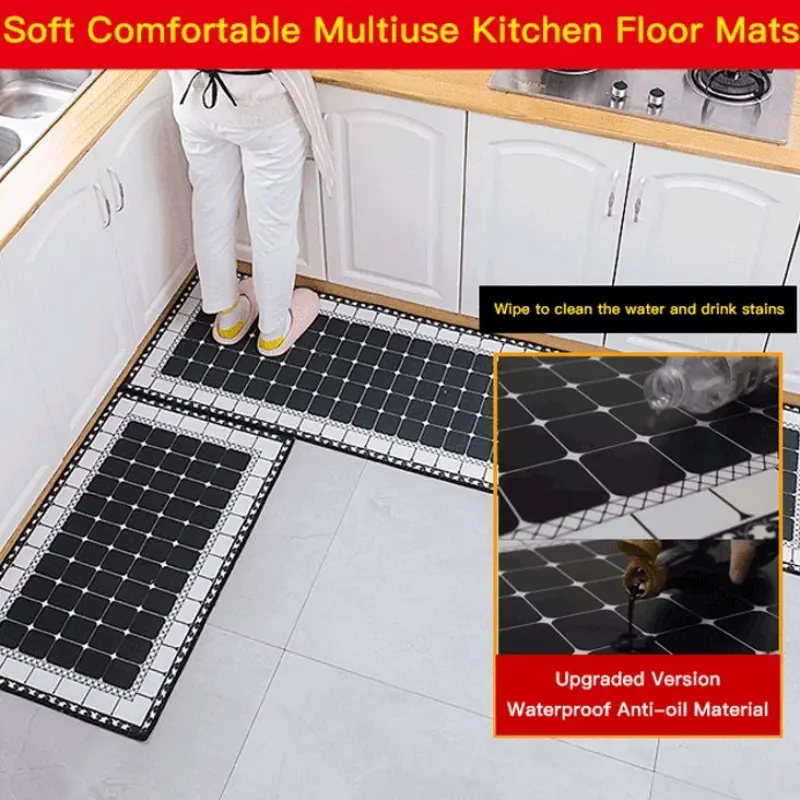 Wholesale Kitchen Floor Mats Waterproof Oil Proof Anti Skid Plaid PVC Carpet Home Balcony Corridor Decor Entrance Doormat