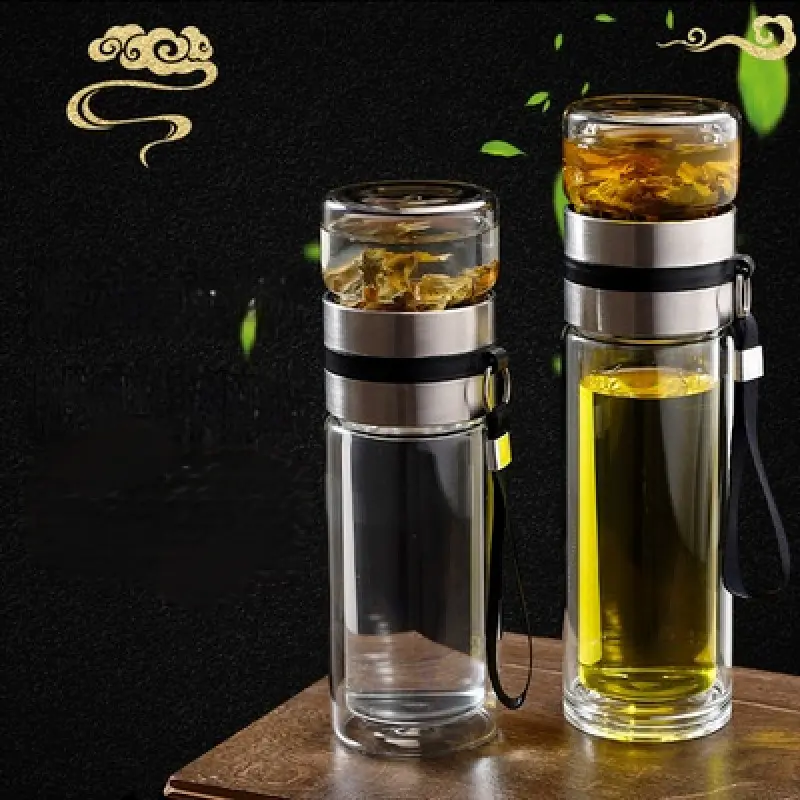 Glass Water Bottle Tea Infuser Bottle Tea Separation Mug Double-Layer Portable Water Cup double-layer glass tea cup