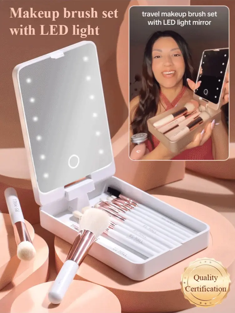 Cosmetic mirror with light organizer with cover dustproof makeup mirror blogger makeup brush set