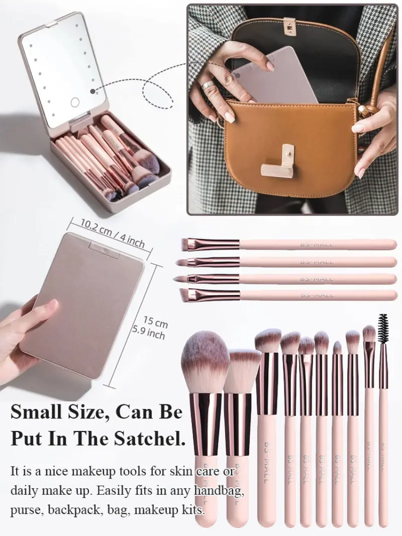 Cosmetic mirror with light organizer with cover dustproof makeup mirror blogger makeup brush set